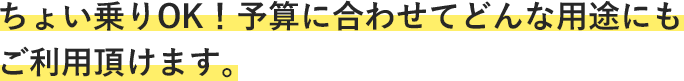 ちょい乗りOK！予算に合わせてどんな用途にもご利用頂けます。